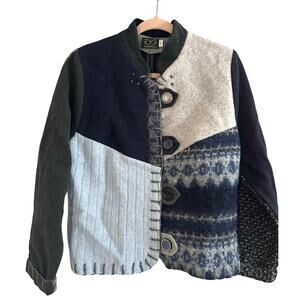 BAABAAZUZU Vintage Wool Upcycled Artsy Patchwork Antique Button Jacket Sz Small